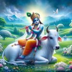 Lord Krishna Sitting On A Cow Ai Artwork