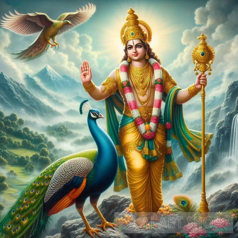 Lord Murugan And Peacock Ai Artwork