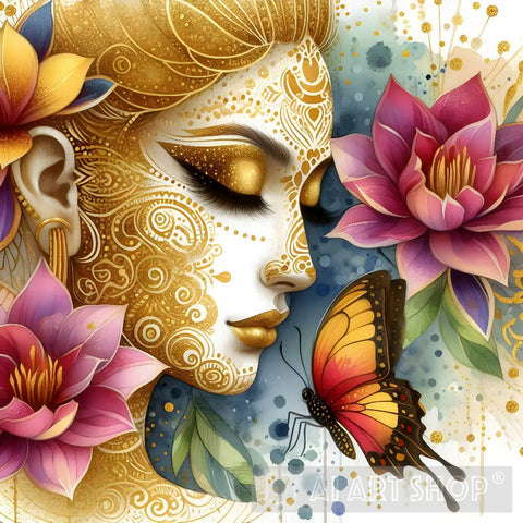 Lotus Flower Woman With Butterfly Ai Painting