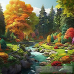 Lush Green Forest And A Flowing River Landscape Ai Art