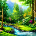 Lush Green Forest With A Stream Landscape Ai Art