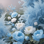 Delicate blue and white blossoms form a soothing wallpaper, enhancing the ambiance with their soft hues. Generative Al