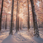 A tranquil winter forest blanketed in fresh snow