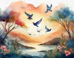 Watercolor flying birds #2