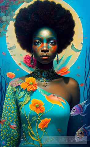 Magic Melanin Black Woman | Colorful Flowers 2 Ai Artwork