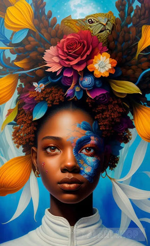 Magic Melanin Black Woman | Colorful Flowers 5 Ai Artwork