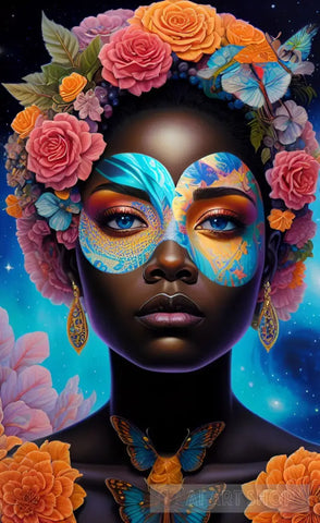 Magic Melanin Black Woman | Colorful Flowers 8 Ai Artwork