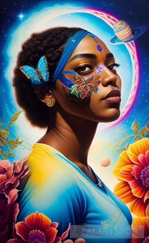 Magic Melanin Black Woman | Colorful Flowers Ai Artwork