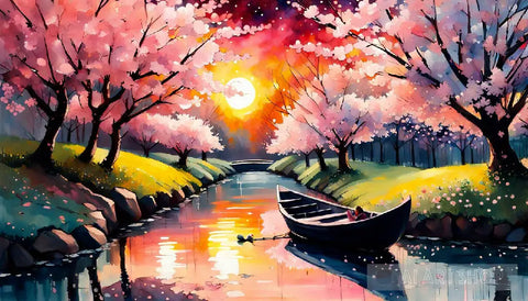 Magical Cherry Blossom Watercolor Artwork Landscape Ai Art