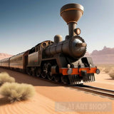 Magical Train Racing Through A Desert Landscape Portrait Ai Art