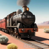 Magical Train Racing Through A Desert Landscape Portrait Ai Art