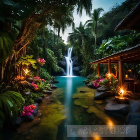 Magical Tropical Paradise Under The Stars Ai Artwork