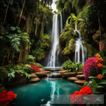 Magnificent Waterfall In A Lush Jungle Ai Artwork