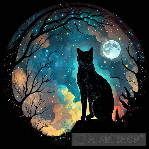 Majestic Cat In The Moonlight Animal Ai Art