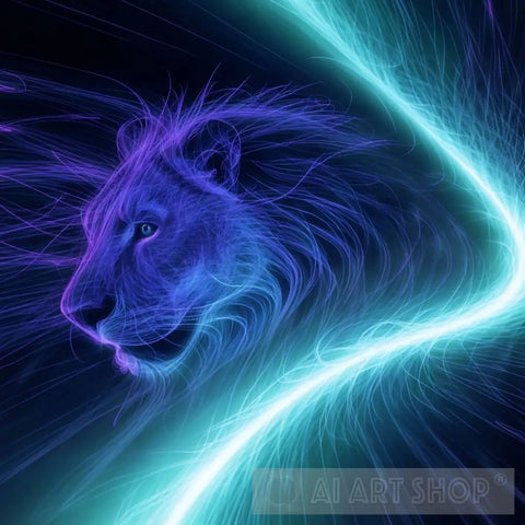 Majestic Neon Lion: Illuminating The Night Animal Ai Art