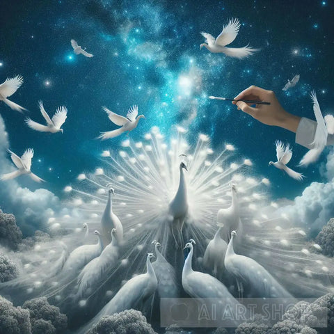 Majestic White Peacocks Animal Ai Art