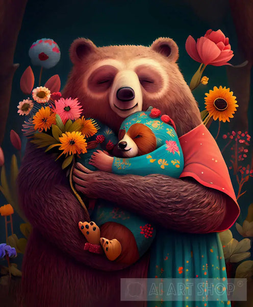 mama bear and cub illustration