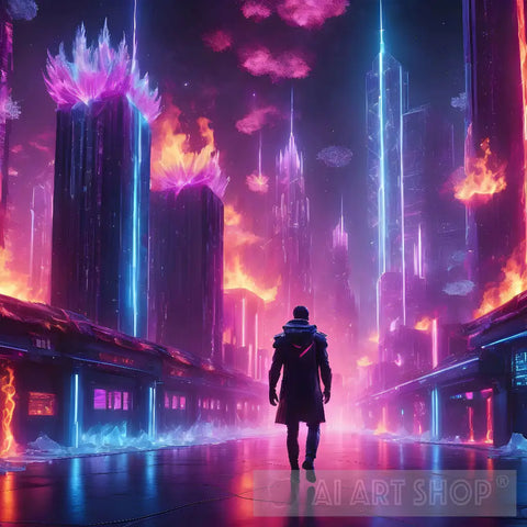Man In Lightening City Ai Artwork