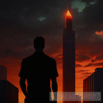 Man Standing In Front Of A Tall Building At Sunset Ai Artwork