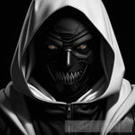 Maniac In A Black Mask And White Jacket With Hood Portrait Ai Art