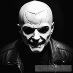 Maniac In A Demonic White Mask On Dark Background Portrait Ai Art