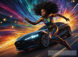 Marvel Girl In Space Galaxy With Hightech Car Modern Ai Art