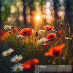 Meadow Of Red Poppies And White Daisies Landscape Ai Art