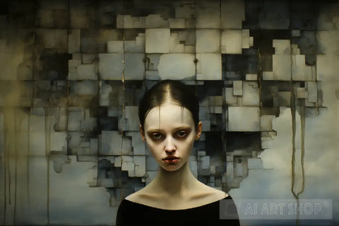 Melancholic Face Against Decaying Wall Portrait Ai Art