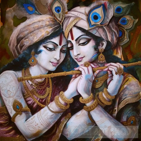 Melodic Bliss: Radha-Krishna’s Divine Duet Ai Artwork
