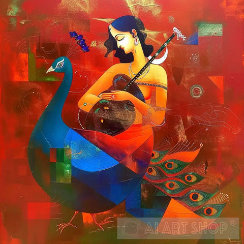 Melodies Of India: Symphony Women And Peacock Ai Artwork
