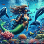 Mermaid In Scuba Gear With Dolphins Ai Artwork