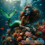 Mermaid Scuba Diver Touching The Reef Ai Artwork