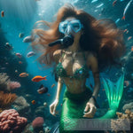 Mermaid Scuba Diving And Sitting On The Coral Reef Ai Artwork