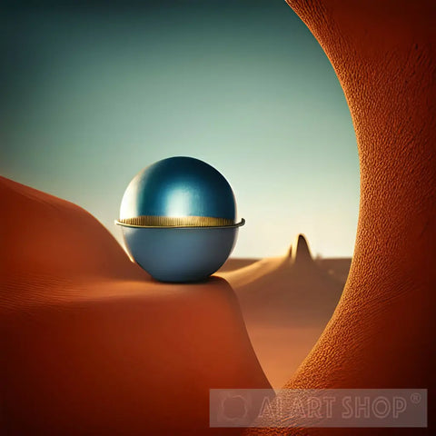 Metal Ball In Desert Ai Artwork