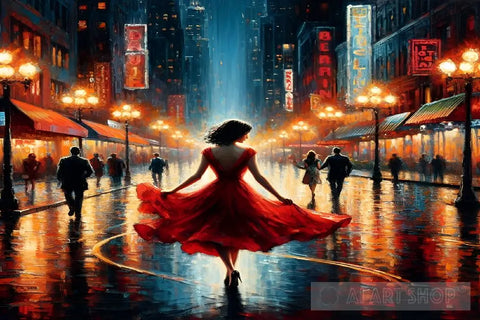 Midnight Elegance: Dancing In The Rain Ai Painting