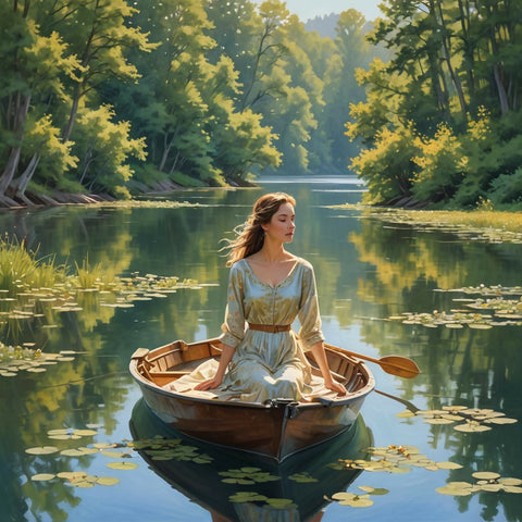 Serene Voyage: Woman Gliding on a Peaceful Lake