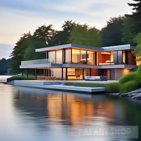 Modern House On The Water2 Ai Artwork