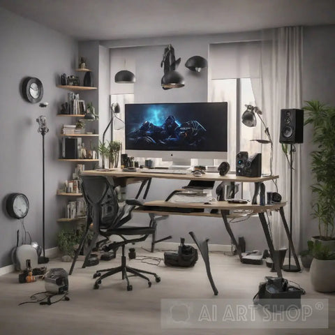 Modern Room Include Computer For Gaming Ai Artwork