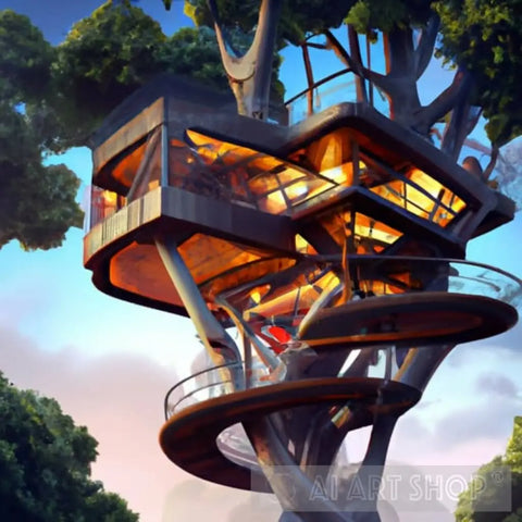 Modern Two Story Treehouse Architecture Ai Art