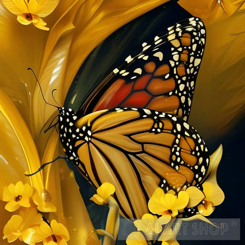 Monarch Butterfly On Yellow Orchid Animal Ai Art