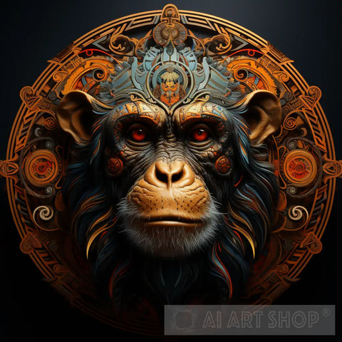 Monkey Drawn With Mandala Style Natural Art Fantasy Animal Ai