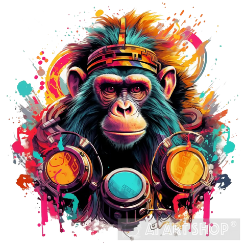 Monkey Playing Music Animal Ai Art