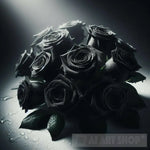 Monochromic Dewy Black Rose Bouquet Ai Artwork