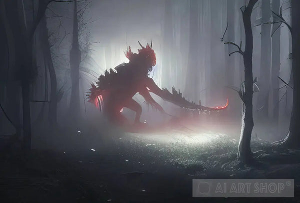 Monster In Dark Foggy Forest