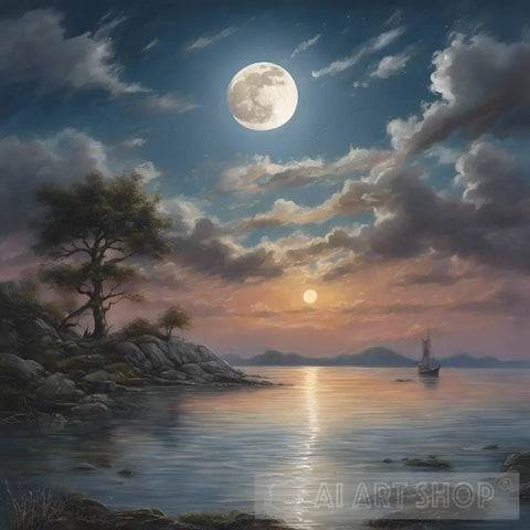 Moon In The Sky: Nights Charm And Spaces Splendor Landscape Ai Art