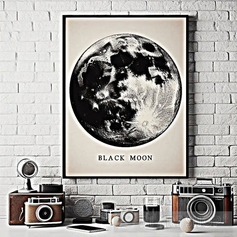 Moon Photo Black Picture. Nature Ai Art