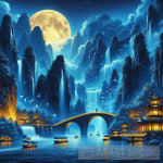 Moonlit Cascade Landscape Ai Art