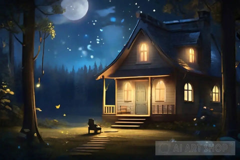 Moonlit Haven: A Cozy Retreat In The Enchanted Forest Surrealism Ai Art