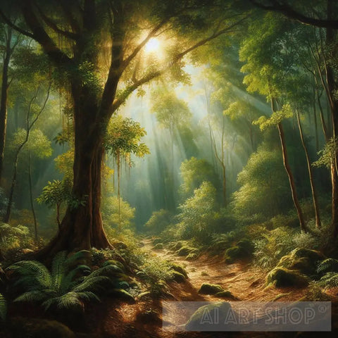 Morning In A Forest Landscape Ai Art