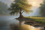 Morning Tree At The River Landscape Ai Art